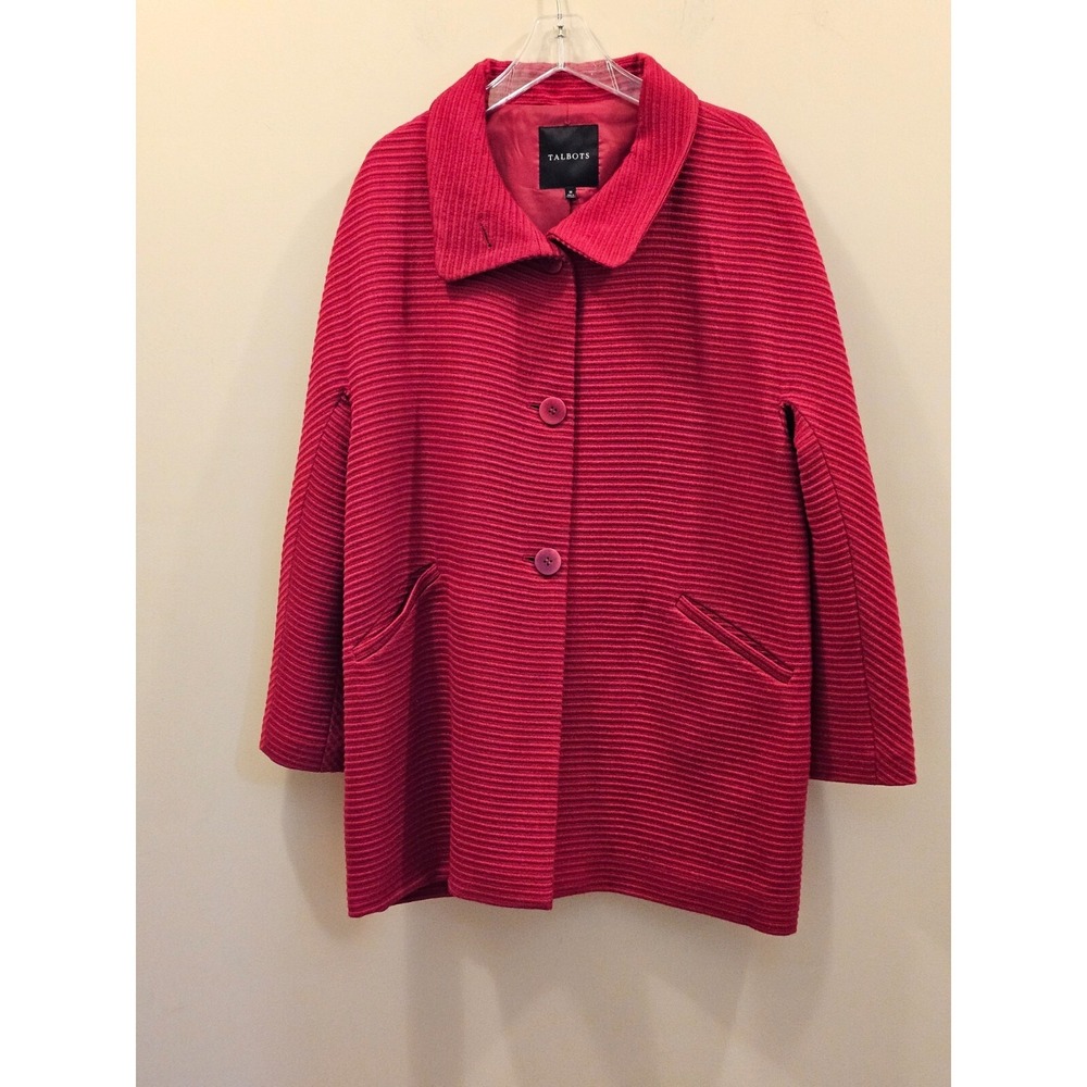 Women's Talbots Wool Blend Ribbed Coat Lined Raspberry Pink Size 16